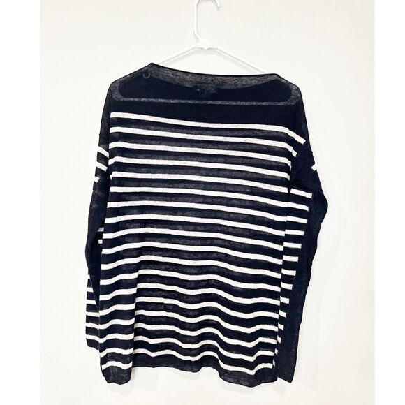 Vince linen boatneck sweater striped navy blue white - Picture 2 of 4